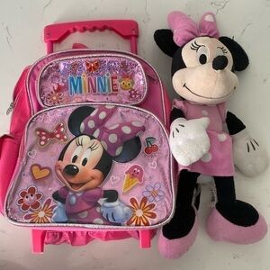 Minnie Mouse toddler rolling backpack suitcase and Minnie Mouse stuffed animal